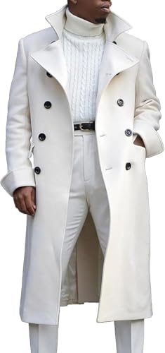 Goolecrimp Lässiger Langer Trenchcoat für Herren modischer langärmeliger zweireihiger klassischer Mantel mit Revers lockere leichte Retro Business Jacke (Weiß,M) von Goolecrimp