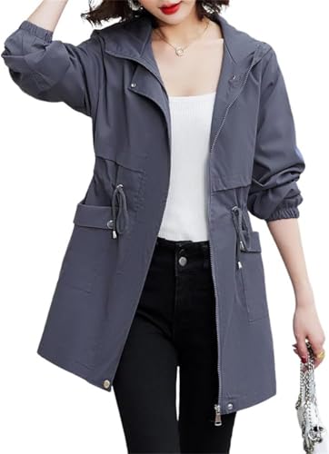 Goolecrimp Leichter Parka mit Langen Ärmeln für Damen Winddichte lockere Übergangsjacke für Frühling und Herbst Einfarbiger lässiger Outdoor Sport Mantel (Grau,XL) von Goolecrimp