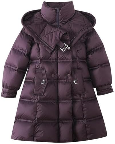 Goolecrimp Mädchen Winterjacke Mode warm verdickt Daunenjacke Outdoor Camping Spielen Partei Winddichte Jacke süß niedlich Mädchen mit Kapuze Daunenjacke mit Gürtel (Lila,130) von Goolecrimp