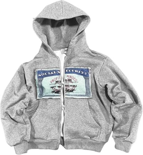 Goolecrimp Männer Frauen Y2K übergroße Muster Print Zip Hoodie Paar Spaß Multi Angle Full Zip Hoodie Streetwear Vintage 2000s Emo Kleidung (Grau,L) von Goolecrimp