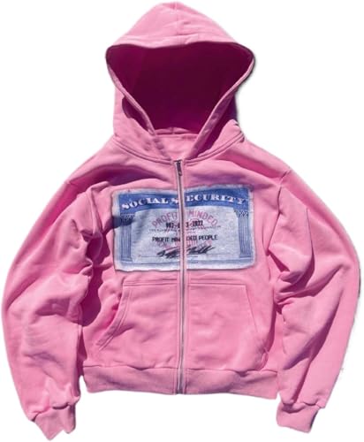 Goolecrimp Männer Frauen Y2K übergroße Muster Print Zip Hoodie Paar Spaß Multi Angle Full Zip Hoodie Streetwear Vintage 2000s Emo Kleidung (Rosa,L) von Goolecrimp