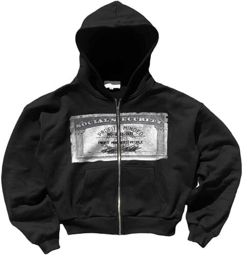 Goolecrimp Männer Frauen Y2K übergroße Muster Print Zip Hoodie Paar Spaß Multi Angle Full Zip Hoodie Streetwear Vintage 2000s Emo Kleidung (Schwarz,M) von Goolecrimp