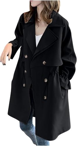 Goolecrimp Modischer Trenchcoat für Damen Elegante Zweireihige Business Jacke mit Langen Ärmeln Winddichter Leichter Mantel für den Außenbereich (Schwarz,M) von Goolecrimp