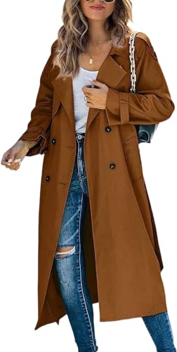 Goolecrimp Modischer Trenchcoat für Damen elegant lässig klassisch mittellang Trenchcoat Frühling und Herbst retro vielseitige Wind jacke (Braun,M) von Goolecrimp