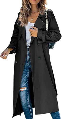 Goolecrimp Modischer Trenchcoat für Damen elegant lässig klassisch mittellang Trenchcoat Frühling und Herbst retro vielseitige Wind jacke (Schwarz,XL) von Goolecrimp