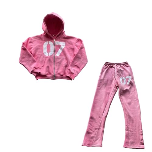 Goolecrimp Übergroßes bedrucktes Kapuzenpullover für Herren und Damen lockere Jogginghose Streetwear im Harajuku-Stil der 2000er Jahre Nummer 07 bedrucktes Sweatshirt Jogginghose (Sweatshirt-Anzug,M) von Goolecrimp