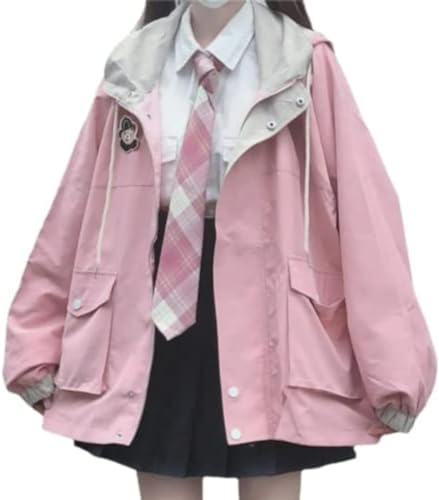 Goolecrimp Y2K Mädchen Frühling und Herbst Jacke niedlich süß leicht Hoodie Kawaii Reißverschluss Mode Trend lose lässig koreanische Jacke (Rosa,L) von Goolecrimp