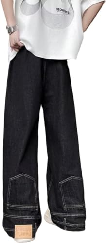 Herren Lose Jeans Y2K Mode Casual Hip Hop Punk Jeans 90er Jahre Street Trend Kleidung Straight Leg Vintage Design Jeans (Schwarz,L) von Goolecrimp