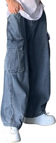 Herren Street Dance Jeans Y2K Loose Jeans Herren Retro lässig Weite Bein Hosen Hip-Hop Jeans gerade Hose lässig Mode Jeans Jogging Hose (Blau,L) von Goolecrimp