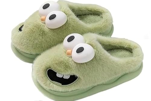 Niedliche 3D Hausschuhe Mit Großen Augen Und Cartoon Motiv Lässige Warme Plüsch Hausschuhe Für Herbst Und Winter Mit Dicker Sohle (Grün,40-41) von Goolecrimp
