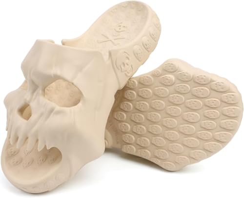 Schädel Modellierung Männer Frauen Innen Rutschfeste Hausschuhe Mode Punk Fun Open-toe Rutschfeste Dusche Strand Pool Im Freien Dicken Boden Hausschuhe (Beige,36-37) von Goolecrimp