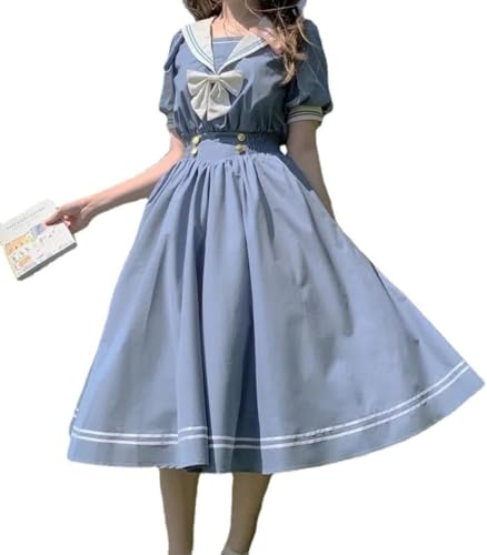 Süße Kawaii Prinzessinnenkleider für Mädchen Lolita Feen Tüllkleider Vintage Swing A Linien Kleider Ballkleider süße Steampunk Rockerkleider (Blau,S) von Goolecrimp