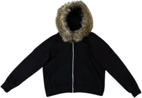 Unisex Retro Lose Beiläufige Reißverschluss Kunstpelz Kragen Hoodie Y2k Mode Hip Hop Punk Street Rock Goth Leichtes Sweatshirt (A,XXL) von Goolecrimp