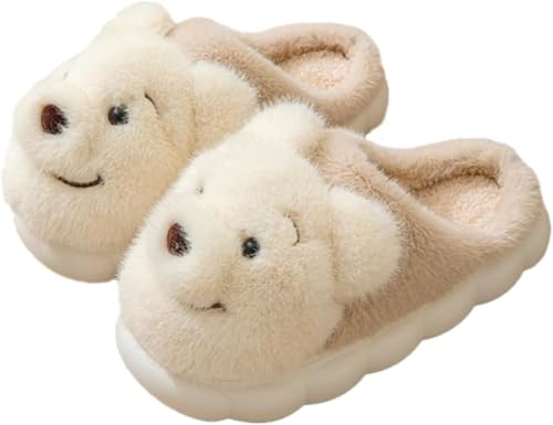 Weiche Und Bequeme Hausschuhe Mit Süßem Cartoon Bären-Muster Für Damen Warme Rutschfeste Plüsch Hausschuhe Für Herbst Und Winter (Khaki,40-41) von Goolecrimp