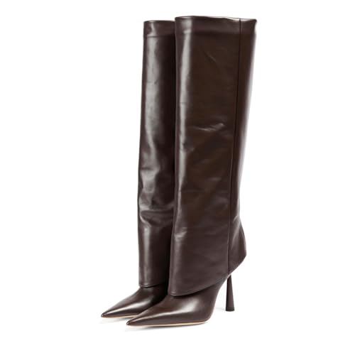 Goolita Faltbare Stiefel für Damen, spitzer Zehenbereich, Stiletto-Absatz, kniehohe Stiefel, modisch, bequem, Schlupfstiefel, PU-Braun, 41 EU Goolita Faltbare Stiefel für Damen, spitzer Zehenbereich, Stiletto-Absatz, kniehohe Stiefel, modisch, bequem, Schlupfstiefel, PU-Braun, 41 EU von Goolita