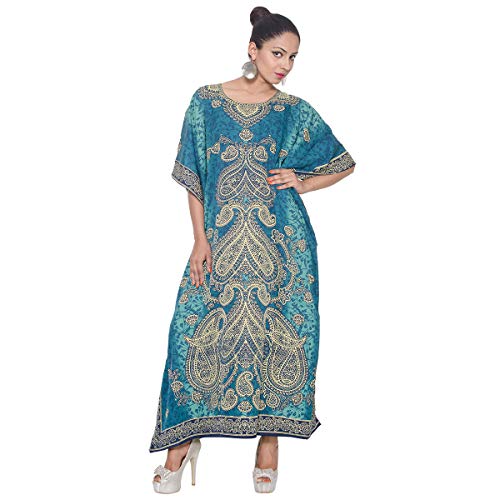 Goood Times Gypsie Blu Long Caftan Kleid Maxi Paisley Muster GOLDEN Druck von Goood Times