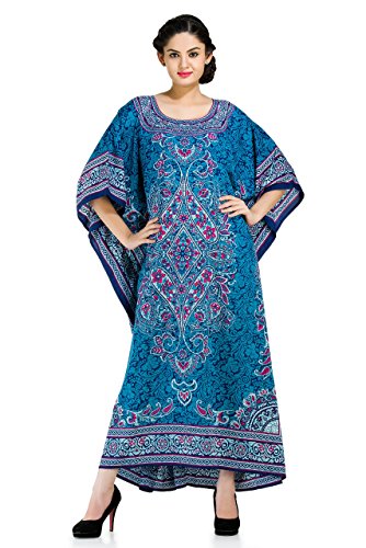 Goood Times Gypsie Blu Long Glittery Paisley Druck BLAU FARBIGES KOMFORTBARES Caftan Kleid von Goood Times