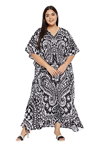 Goood Times Schwarz und Weiß Übergröße Kaftan Kleid Tunika Lang Maxi Kimono Kaftan Kleid Strandkleid (Schwarz und Weiß), Black Paisley, Einheitsgröße Plus von Goood Times