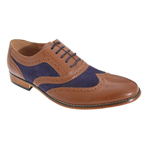 Goor Gatsby Herren Designer Brogue Hellbraun mit Blauer Einsatz Herren Schuhe - Hellbraun Blau, 8 UK von Goor