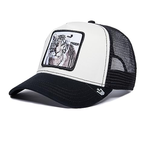 Goorin Bros. Unisex-Erwachsene The Farm Original Adjustable Snapback Mesh Trucker Hat Baseballkappe, Schwarz/Weiß (der weiße Tiger), Einheitsgröße von Goorin Bros.