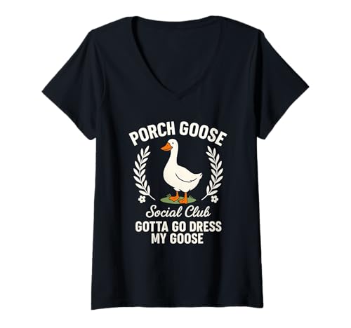 Damen Porch Goose Social Club Lustiges Bauernhof-Vogelmotiv, Tierliebhaber T-Shirt mit V-Ausschnitt Damen Porch Goose Social Club Lustiges Bauernhof-Vogelmotiv, Tierliebhaber T-Shirt mit V-Ausschnitt von Goose Friends Outfitters