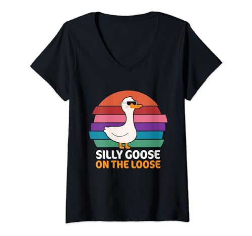 Damen Silly Goose On The Loose, lustiges Vintage-Retro-Geschenk für Hupenliebhaber T-Shirt mit V-Ausschnitt Damen Silly Goose On The Loose, lustiges Vintage-Retro-Geschenk für Hupenliebhaber T-Shirt mit V-Ausschnitt von Goose Fun & Unique Gifts
