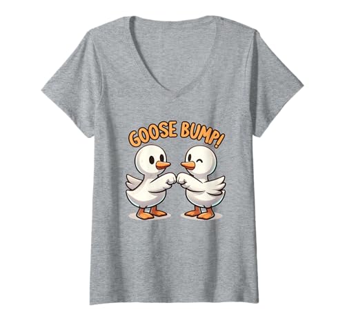 Damen Goose Bump Funny Faust Bump Pun Birds Cute Goose T-Shirt mit V-Ausschnitt Damen Goose Bump Funny Faust Bump Pun Birds Cute Goose T-Shirt mit V-Ausschnitt von Goose Gifts For Geese Lovers