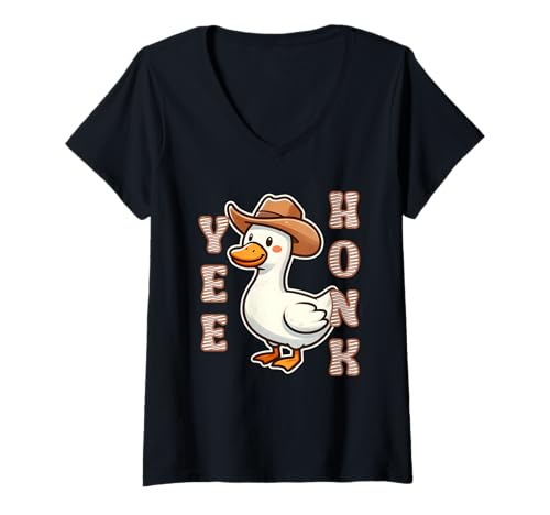 Damen Yee Honk Lustiges Gänsespiel im Cowboy-Western-Stil, niedliches Kawaii Goose T-Shirt mit V-Ausschnitt Damen Yee Honk Lustiges Gänsespiel im Cowboy-Western-Stil, niedliches Kawaii Goose T-Shirt mit V-Ausschnitt von Goose Gifts For Geese Lovers
