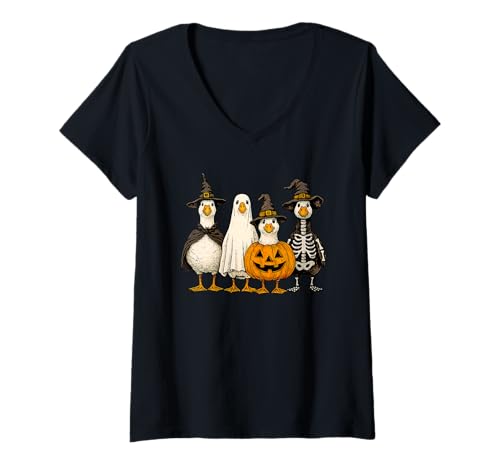 Damen Boo - Ghost - Gans - Halloween - Skelett T-Shirt mit V-Ausschnitt Damen Boo - Ghost - Gans - Halloween - Skelett T-Shirt mit V-Ausschnitt von Goose - Halloween