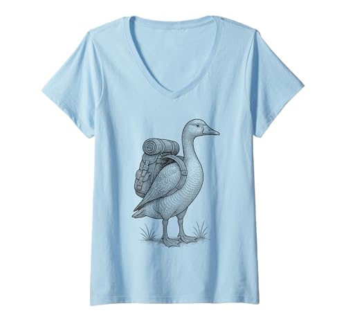 Damen Wandern Gans Rucksackreisen Tier Natur Gänse Liebhaber T-Shirt mit V-Ausschnitt Damen Wandern Gans Rucksackreisen Tier Natur Gänse Liebhaber T-Shirt mit V-Ausschnitt von Goose Hiker Trekking Cottagecore Merch.