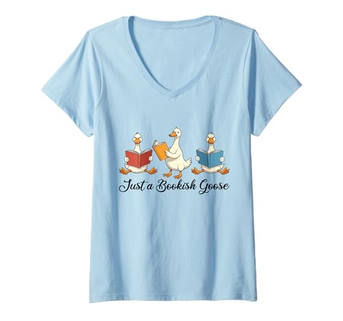 Damen Lustiges Design Just a Bookish Gans T-Shirt mit V-Ausschnitt Damen Lustiges Design Just a Bookish Gans T-Shirt mit V-Ausschnitt von Goose Humor Apparel for Women Youth Men