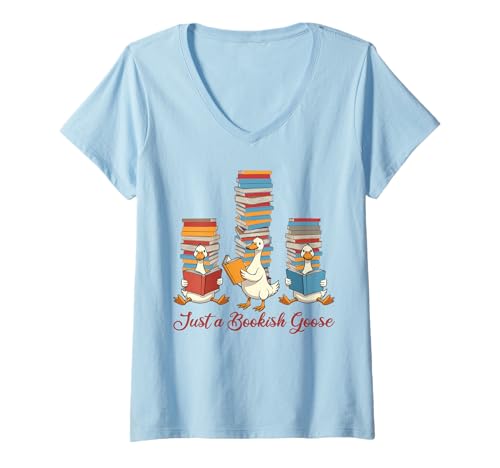 Damen Lustiges Design Just a Bookish Gans T-Shirt mit V-Ausschnitt Damen Lustiges Design Just a Bookish Gans T-Shirt mit V-Ausschnitt von Goose Humor Apparel for Women Youth Men