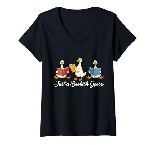 Damen Lustiges Design Just a Bookish Gans T-Shirt mit V-Ausschnitt Damen Lustiges Design Just a Bookish Gans T-Shirt mit V-Ausschnitt von Goose Humor Apparel for Women Youth Men