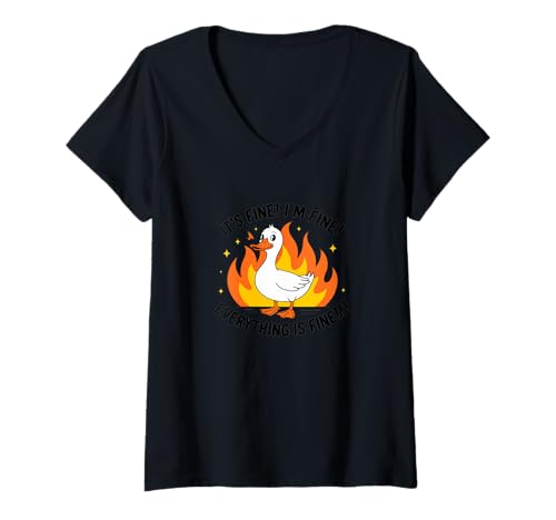 Damen Es ist in Ordnung! Mir geht es gut! Alles ist in Ordnung! - Lustige Gans T-Shirt mit V-Ausschnitt Damen Es ist in Ordnung! Mir geht es gut! Alles ist in Ordnung! - Lustige Gans T-Shirt mit V-Ausschnitt von Goose - It's Fine! I'm Fine! Everything Is Fine!