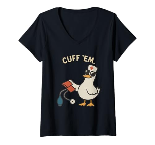 Damen Gänsekrankenschwester, Notkrankenschwester, RN Nurse Cuff Em Nurse Practitioner T-Shirt mit V-Ausschnitt Damen Gänsekrankenschwester, Notkrankenschwester, RN Nurse Cuff Em Nurse Practitioner T-Shirt mit V-Ausschnitt von Goose Nurse, ER Nurse, RN Nurse Cuff Em Nurse