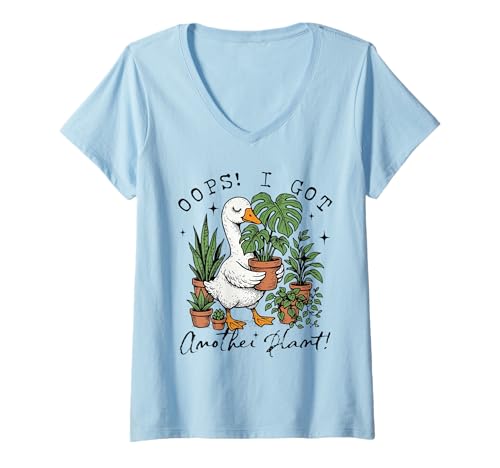 Damen Oops I Got Another Plant Gänsepflanze T-Shirt mit V-Ausschnitt von Goose Oops I Got Another Plant