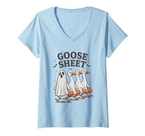 Damen Lustiges Halloween-Kostüm-Design mit Gänseblatt T-Shirt mit V-Ausschnitt Damen Lustiges Halloween-Kostüm-Design mit Gänseblatt T-Shirt mit V-Ausschnitt von Goose Sheet Halloween Costume Fun Trick