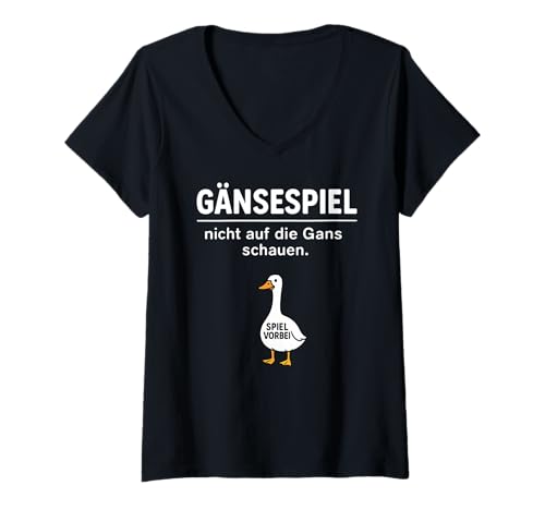Damen Funny Goose Don't Look Game Over Animal Lover Boys Girls Kids T-Shirt mit V-Ausschnitt von GooseAxis1