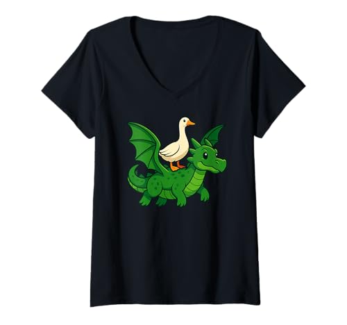 Damen Gans Drache Reitzoo Tag Tierliebhaber Jungen Mädchen Kinder T-Shirt mit V-Ausschnitt Damen Gans Drache Reitzoo Tag Tierliebhaber Jungen Mädchen Kinder T-Shirt mit V-Ausschnitt von GooseAxis1