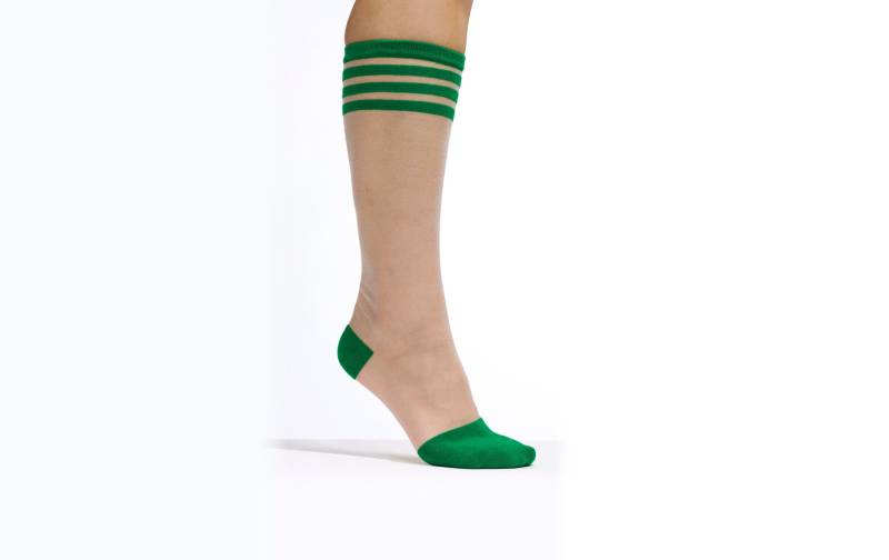 The Sheer Varsity Knee High Socken | Grün Gestreift Vintage Inspirierte Kniehosiery Cooler Clear Strick 60Er Jahre Inspirierter Stil Gans Taffy von GooseTaffy