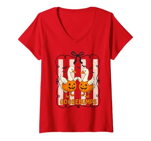 Damen Gänsehaut Süße Halloween-Gans T-Shirt mit V-Ausschnitt Damen Gänsehaut Süße Halloween-Gans T-Shirt mit V-Ausschnitt von Goosebumps goose