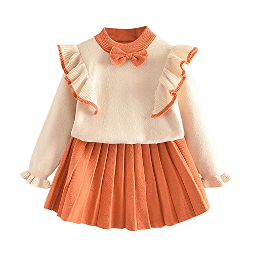 Goosuny Baby Mädchen Kleidung 1-6 Jahre Langarm Taufkleid Spitzen Partykleid Blumenmädchen Kleid Geburtstag Kleider Outfits 2-teiliges Set Prinzessin Strickkleid Festlich Kleider Jumper Partykleid von Goosuny