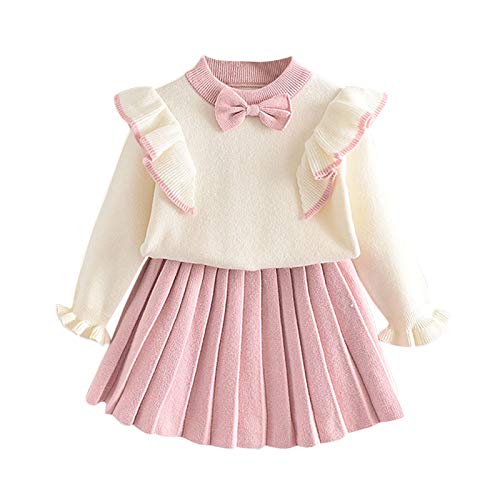 Goosuny Baby Mädchen Kleidung 1-6 Jahre Langarm Taufkleid Spitzen Partykleid Blumenmädchen Kleid Geburtstag Kleider Outfits 2-teiliges Set Prinzessin Strickkleid Festlich Kleider Jumper Partykleid von Goosuny