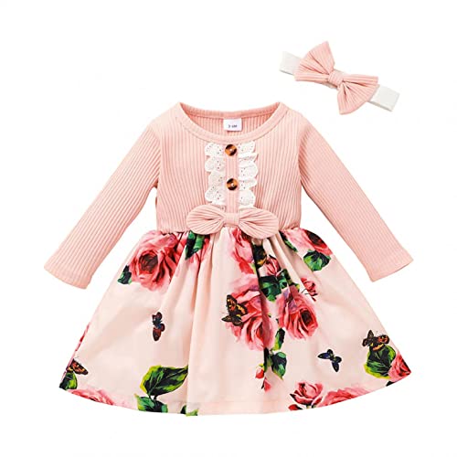 Goosuny Baby Mädchen Kleidung 1-6 Jahre Langarm Taufkleid Spitzen Partykleid Blumenmädchen Kleid Geburtstag Kleider Outfits 2-teiliges Set Prinzessin Strickkleid Festlich Kleider Jumper Partykleid von Goosuny