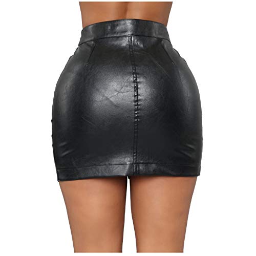 Goosuny Damen Minirock Leder Optik Sexy Stretch Rock Klassische Leder Rock High Waist Faux Leather Bürorock Bodycon Mini Rock Figurbetont Stretch Bleistiftrock Kurz von Goosuny