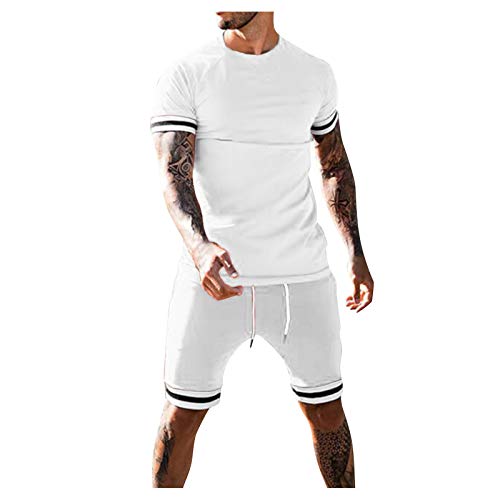 Goosuny Herren Short-Jogginganzug Trainingsanzug Shortanzug Sportanzug Short T-Shirt Tops Kurze Hose Set Gym Outfit Set Elastische Taschen Shorts Training Bodybuilding Fitness Sport Kleidung Set von Goosuny