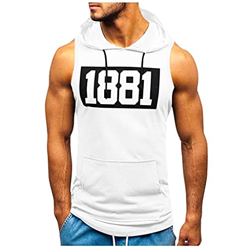 Goosuny Tank Top Herren Sommer Sportshirt Ärmellos Hoodie Fitness Muskelshirt Gym Workout Hoodie Slim Fit Männer Bodybuilding T-Shirt Trainingsshirt Weste Unterhemden mit Handytaschen von Goosuny