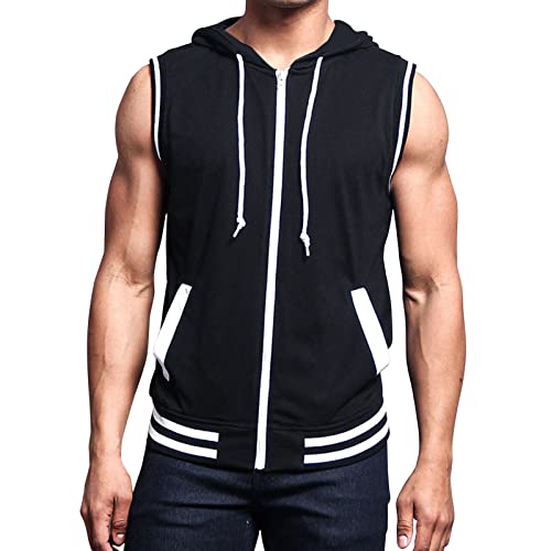 Goosuny Tank Top Herren Sommer Sportshirt Ärmellos Hoodie Fitness Muskelshirt Gym Workout Hoodie Slim Fit Männer Bodybuilding T-Shirt Trainingsshirt Weste Unterhemden mit Handytaschen von Goosuny