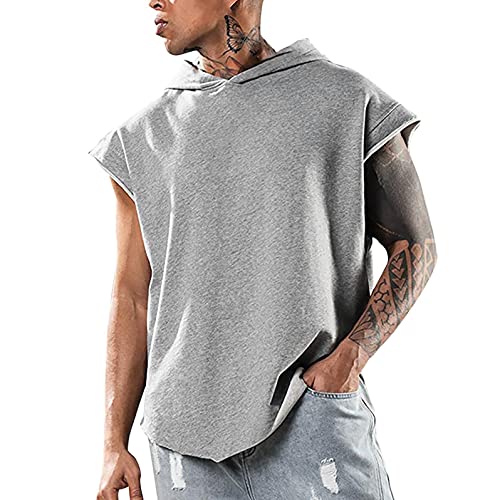 Goosuny Tank Top Herren Sommer Sportshirt Ärmellos Hoodie Fitness Muskelshirt Gym Workout Hoodie Slim Fit Männer Bodybuilding T-Shirt Trainingsshirt Weste Unterhemden mit Handytaschen von Goosuny