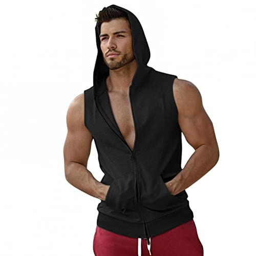 Goosuny Tank Top Herren Sommer Sportshirt Ärmellos Hoodie Fitness Muskelshirt Gym Workout Hoodie Slim Fit Männer Bodybuilding T-Shirt Trainingsshirt Weste Unterhemden mit Handytaschen von Goosuny